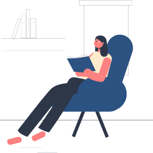 Illustration of individual in chair with a book
